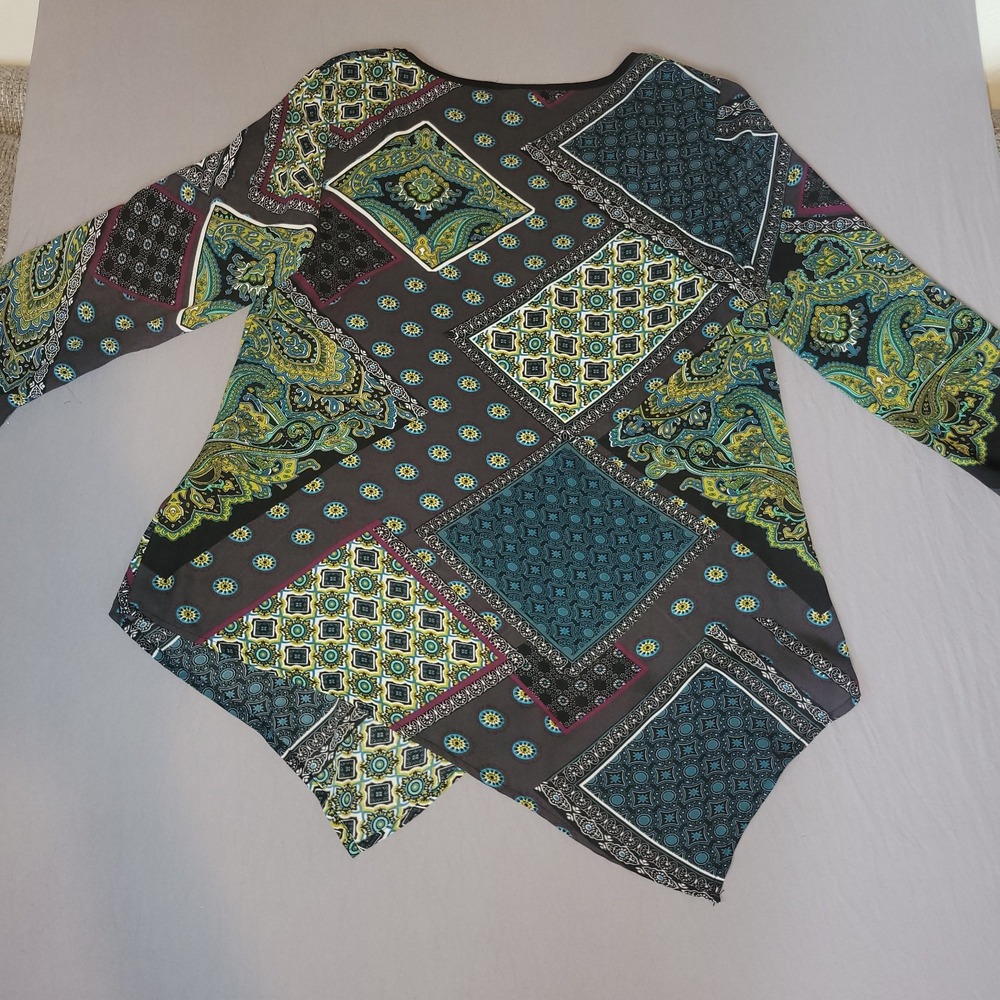 Chelsea Theodore Womens Blouse Multicolor Paisley Long Sleeve V-Neck Size S -EUC - Picture 5 of 5